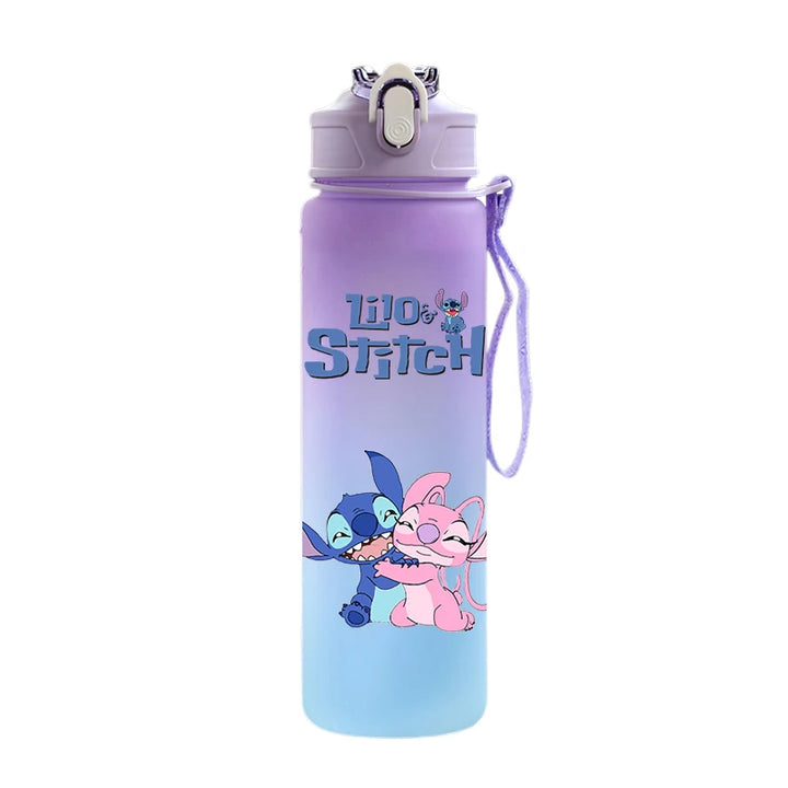 Disney Lilo Stitch Plastic Straw Water Cup Sports Water Bottle High Value Outdoor 750Ml Large Capacity Camping Drinking Tools