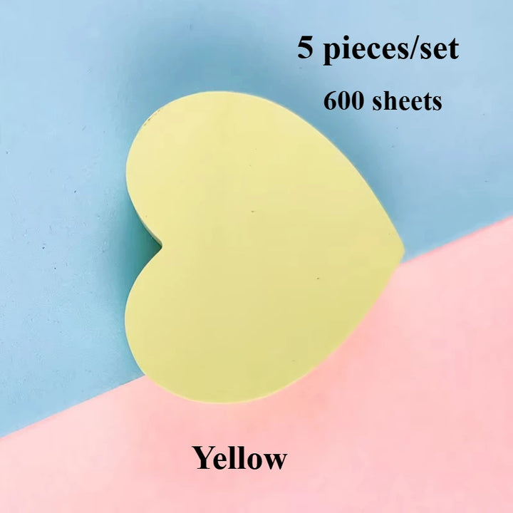 5set/600 Sheets Heart Sticky Notes Notepad Self Sticky Note Pads Notebook Planner Sticker For Home Office School Stationery