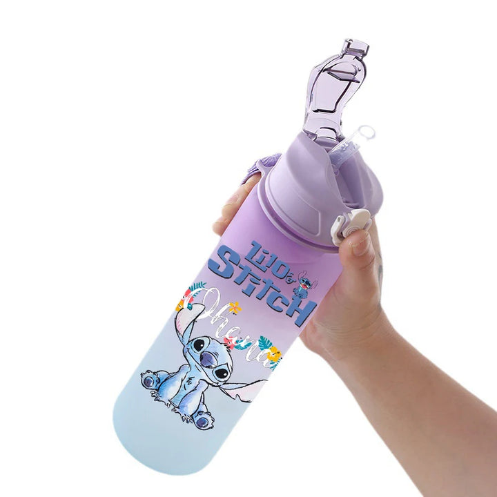 Disney Lilo Stitch Plastic Straw Water Cup Sports Water Bottle High Value Outdoor 750Ml Large Capacity Camping Drinking Tools