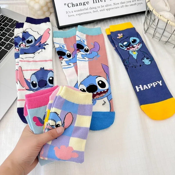 5 Pairs Funny Disney Stitch Boys Gilrs Crew Socks Cotton Comfortable Anime Cartoon Kids Winter Socks Cute Stockings for Children