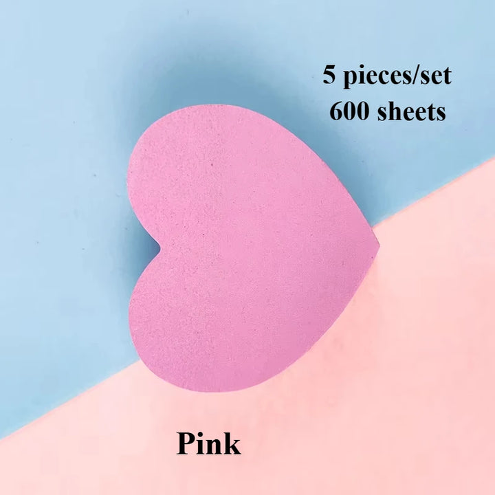 5set/600 Sheets Heart Sticky Notes Notepad Self Sticky Note Pads Notebook Planner Sticker For Home Office School Stationery