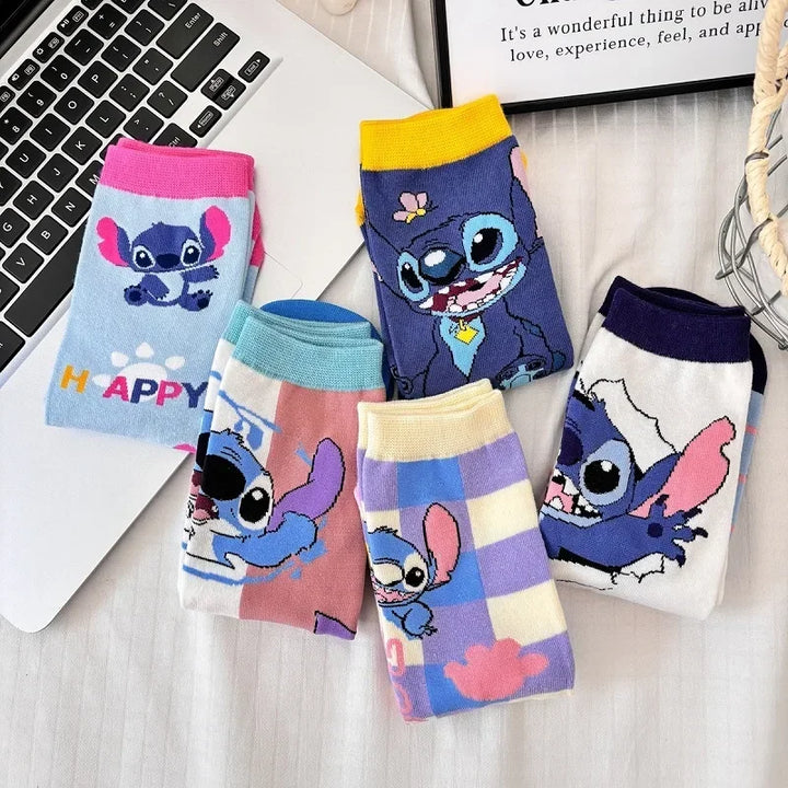 5 Pairs Funny Disney Stitch Boys Gilrs Crew Socks Cotton Comfortable Anime Cartoon Kids Winter Socks Cute Stockings for Children