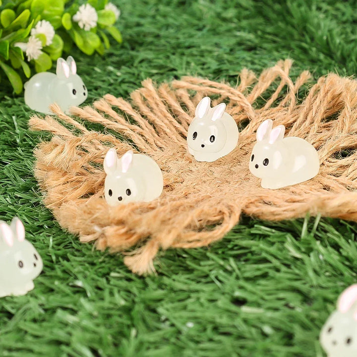 10/2Pcs Mini Glow Rabbit Ornament  Nightglow Animal Figurines Car Interior Office Living Room DIY Rabbit Decorations Accessories