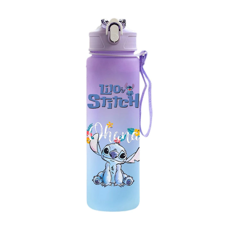 Disney Lilo Stitch Plastic Straw Water Cup Sports Water Bottle High Value Outdoor 750Ml Large Capacity Camping Drinking Tools