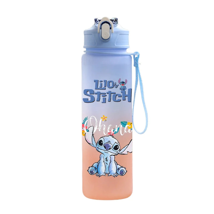 Disney Lilo Stitch Plastic Straw Water Cup Sports Water Bottle High Value Outdoor 750Ml Large Capacity Camping Drinking Tools