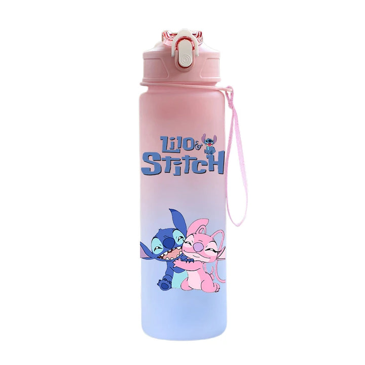 Disney Lilo Stitch Plastic Straw Water Cup Sports Water Bottle High Value Outdoor 750Ml Large Capacity Camping Drinking Tools