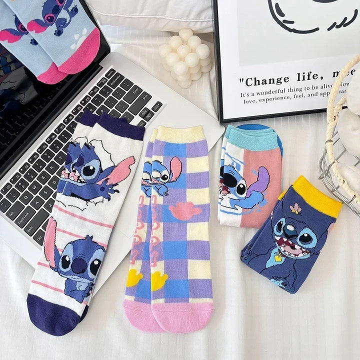 5 Pairs Funny Disney Stitch Boys Gilrs Crew Socks Cotton Comfortable Anime Cartoon Kids Winter Socks Cute Stockings for Children