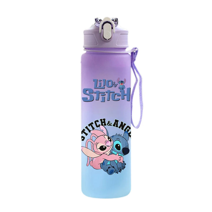 Disney Lilo Stitch Plastic Straw Water Cup Sports Water Bottle High Value Outdoor 750Ml Large Capacity Camping Drinking Tools