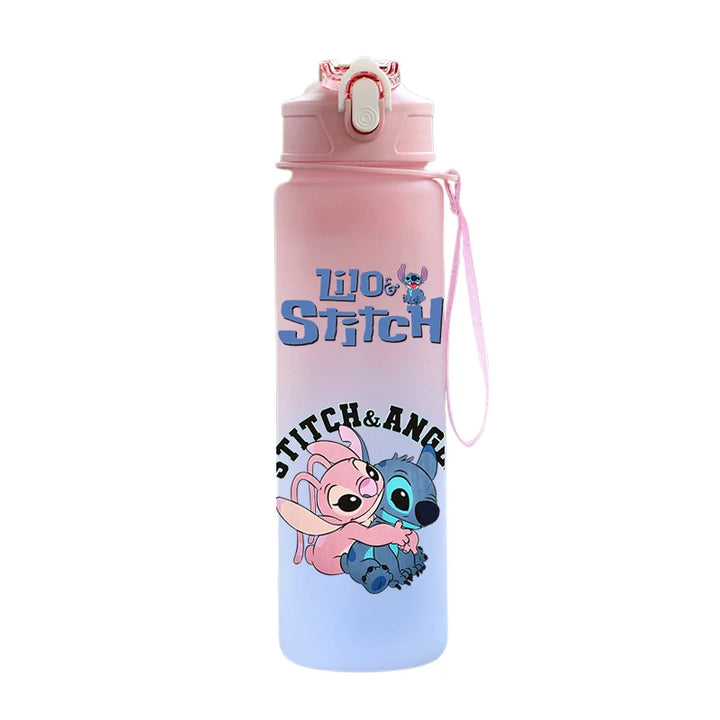 Disney Lilo Stitch Plastic Straw Water Cup Sports Water Bottle High Value Outdoor 750Ml Large Capacity Camping Drinking Tools