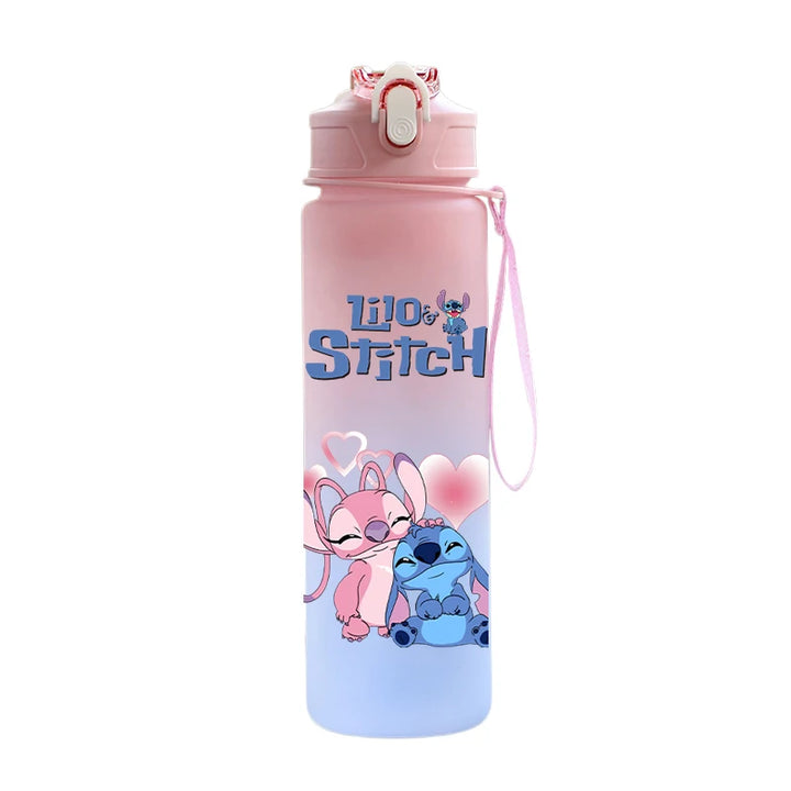 Disney Lilo Stitch Plastic Straw Water Cup Sports Water Bottle High Value Outdoor 750Ml Large Capacity Camping Drinking Tools