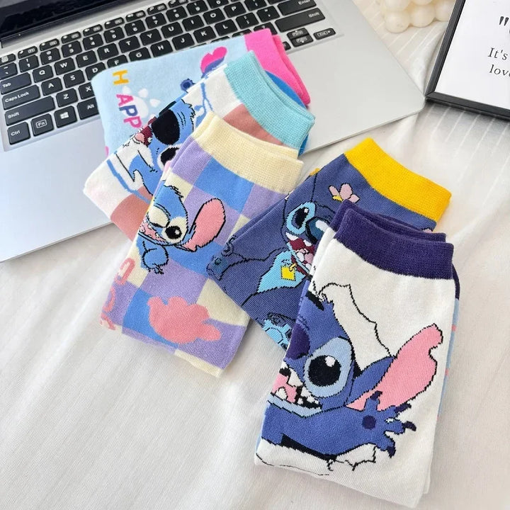 5 Pairs Funny Disney Stitch Boys Gilrs Crew Socks Cotton Comfortable Anime Cartoon Kids Winter Socks Cute Stockings for Children