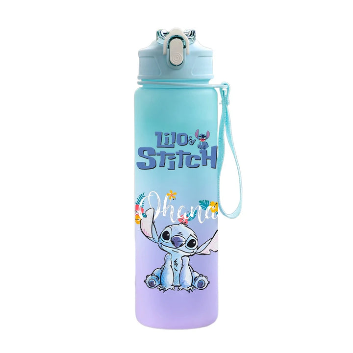 Disney Lilo Stitch Plastic Straw Water Cup Sports Water Bottle High Value Outdoor 750Ml Large Capacity Camping Drinking Tools