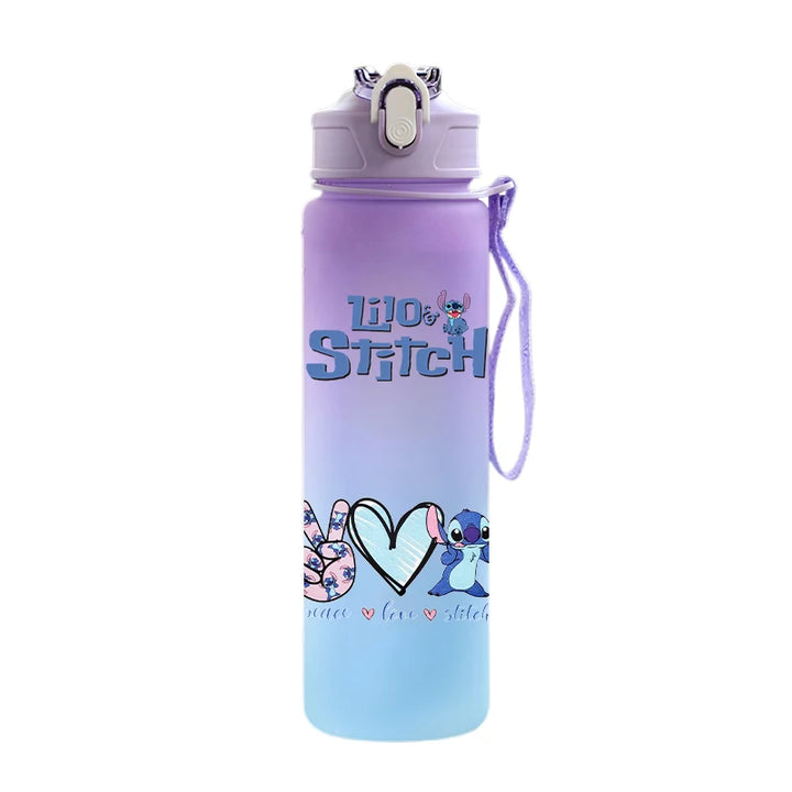 Disney Lilo Stitch Plastic Straw Water Cup Sports Water Bottle High Value Outdoor 750Ml Large Capacity Camping Drinking Tools