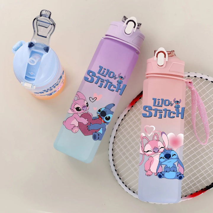 Disney Lilo Stitch Plastic Straw Water Cup Sports Water Bottle High Value Outdoor 750Ml Large Capacity Camping Drinking Tools