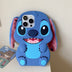 For iPhone 16 promax 15 14 Pro Max 13 12 11 So Cute 3D Cartoon Stitch Phone Case Soft Silicone Fur Plush Ear Strap Cover