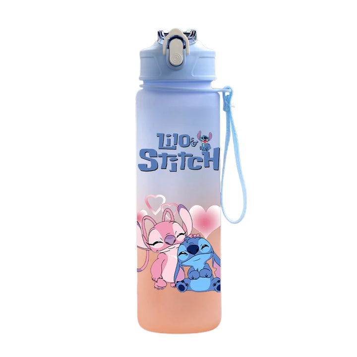 Disney Lilo Stitch Plastic Straw Water Cup Sports Water Bottle High Value Outdoor 750Ml Large Capacity Camping Drinking Tools