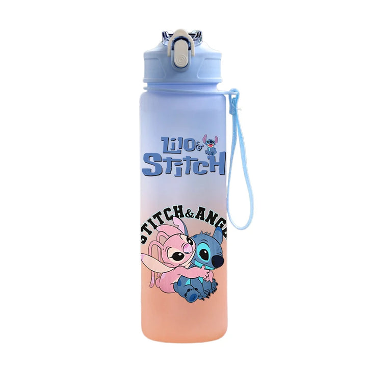 Disney Lilo Stitch Plastic Straw Water Cup Sports Water Bottle High Value Outdoor 750Ml Large Capacity Camping Drinking Tools