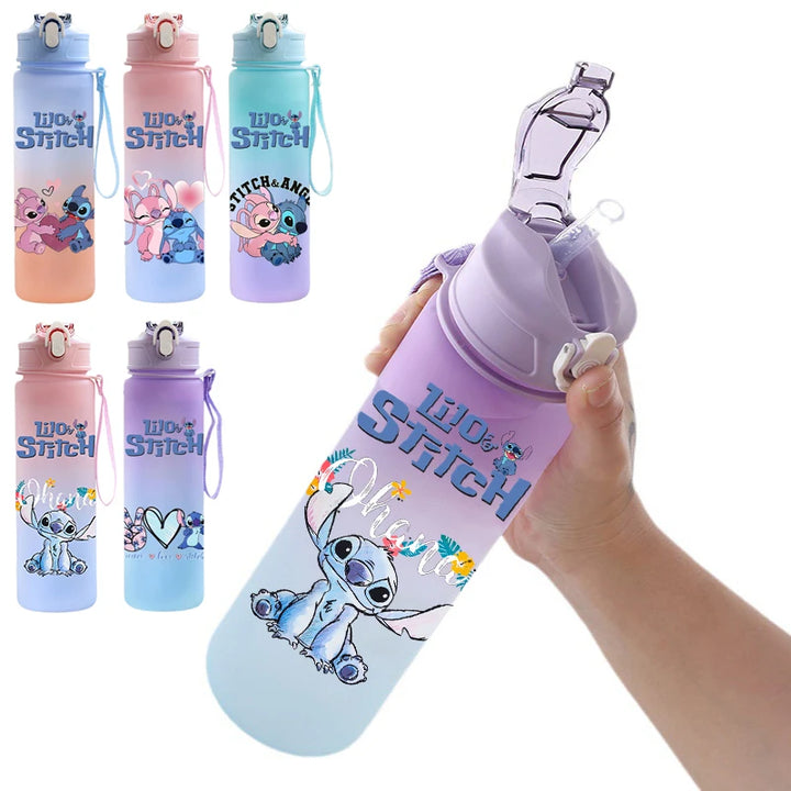 Disney Lilo Stitch Plastic Straw Water Cup Sports Water Bottle High Value Outdoor 750Ml Large Capacity Camping Drinking Tools