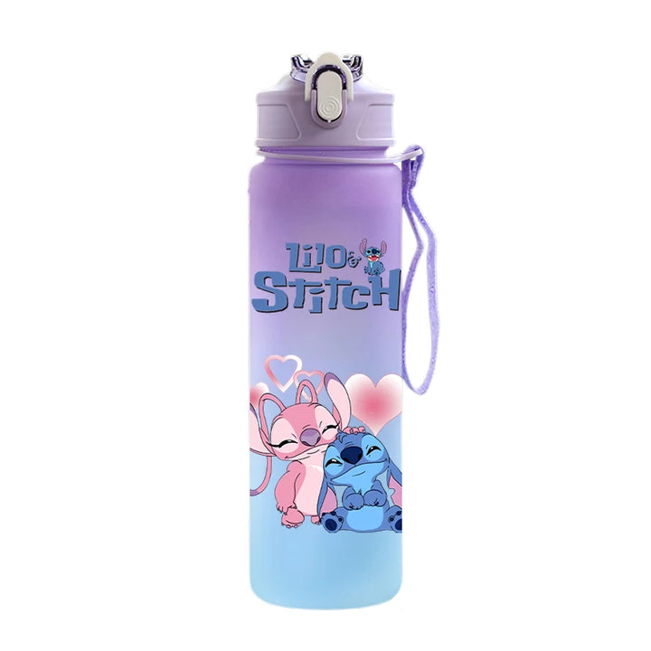 Disney Lilo Stitch Plastic Straw Water Cup Sports Water Bottle High Value Outdoor 750Ml Large Capacity Camping Drinking Tools