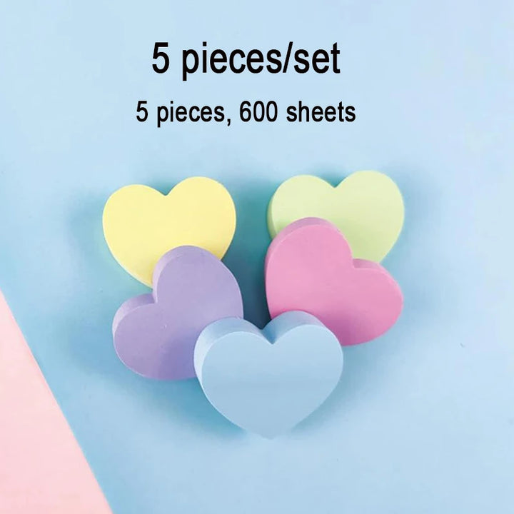 5set/600 Sheets Heart Sticky Notes Notepad Self Sticky Note Pads Notebook Planner Sticker For Home Office School Stationery