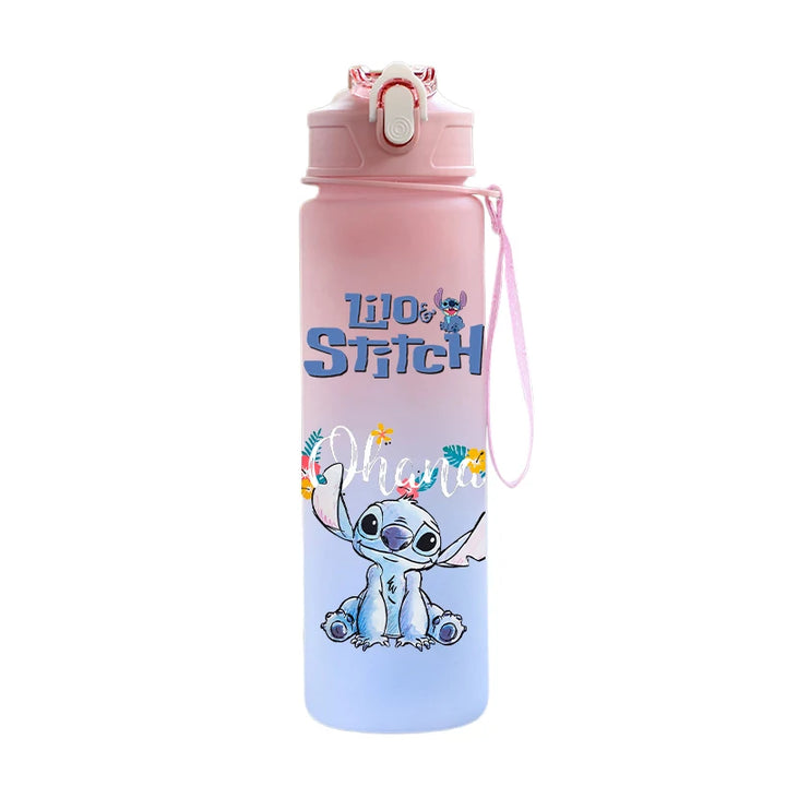 Disney Lilo Stitch Plastic Straw Water Cup Sports Water Bottle High Value Outdoor 750Ml Large Capacity Camping Drinking Tools