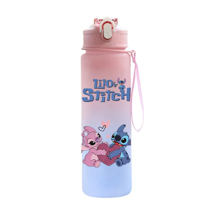 Disney Lilo Stitch Plastic Straw Water Cup Sports Water Bottle High Value Outdoor 750Ml Large Capacity Camping Drinking Tools