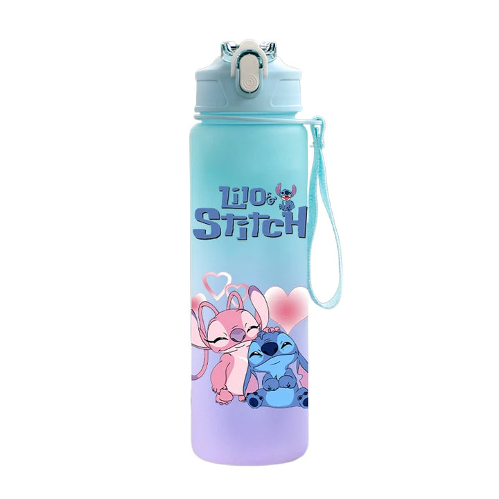 Disney Lilo Stitch Plastic Straw Water Cup Sports Water Bottle High Value Outdoor 750Ml Large Capacity Camping Drinking Tools