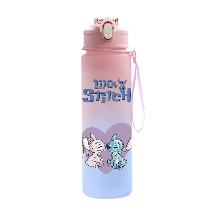 Disney Lilo Stitch Plastic Straw Water Cup Sports Water Bottle High Value Outdoor 750Ml Large Capacity Camping Drinking Tools