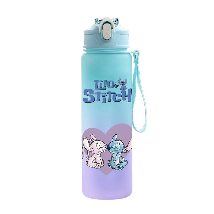 Disney Lilo Stitch Plastic Straw Water Cup Sports Water Bottle High Value Outdoor 750Ml Large Capacity Camping Drinking Tools