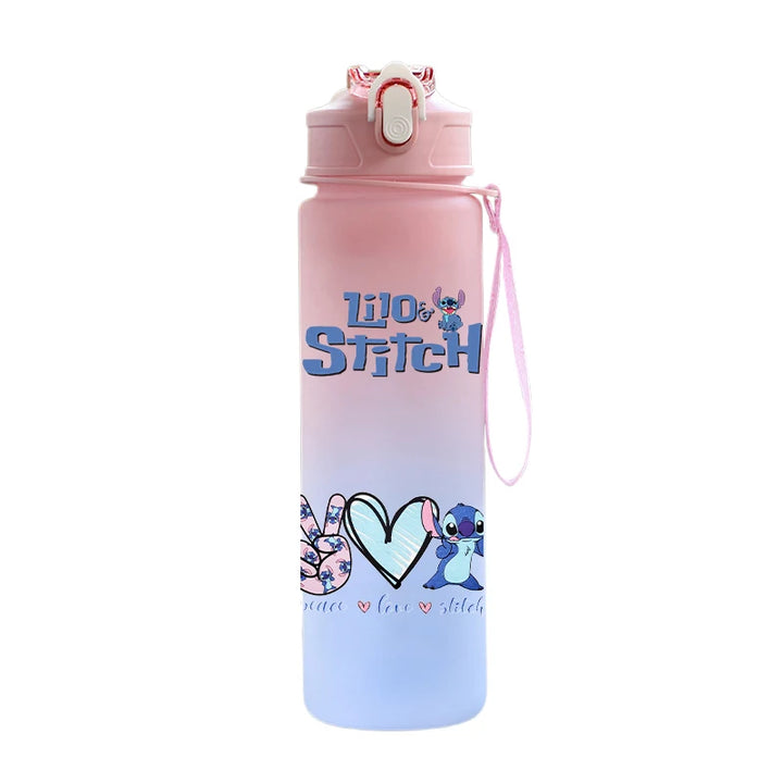 Disney Lilo Stitch Plastic Straw Water Cup Sports Water Bottle High Value Outdoor 750Ml Large Capacity Camping Drinking Tools