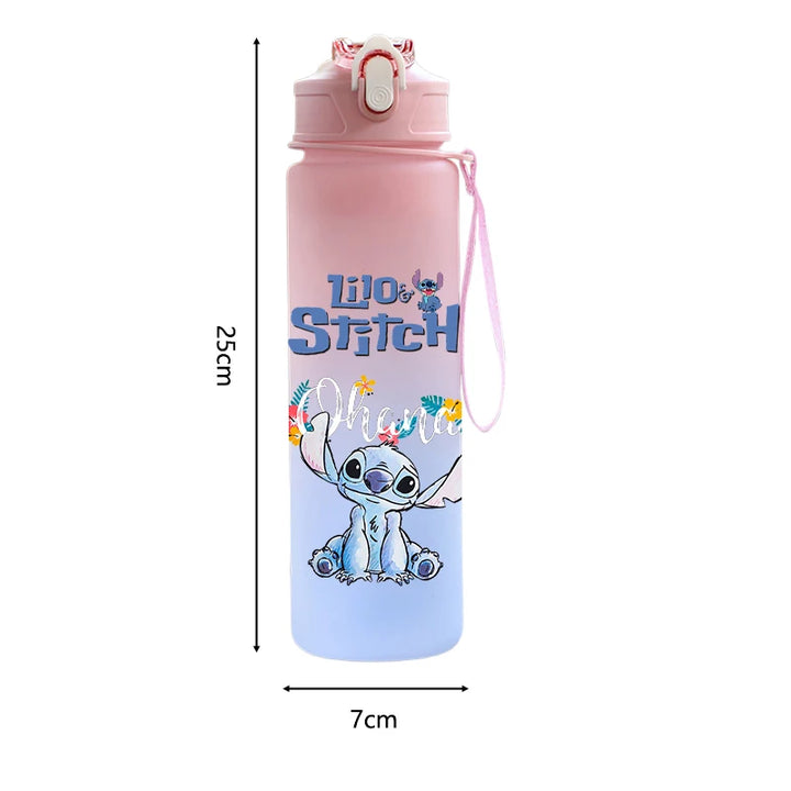 Disney Lilo Stitch Plastic Straw Water Cup Sports Water Bottle High Value Outdoor 750Ml Large Capacity Camping Drinking Tools