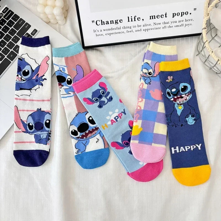 5 Pairs Funny Disney Stitch Boys Gilrs Crew Socks Cotton Comfortable Anime Cartoon Kids Winter Socks Cute Stockings for Children