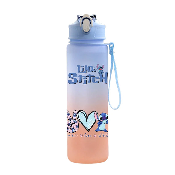 Disney Lilo Stitch Plastic Straw Water Cup Sports Water Bottle High Value Outdoor 750Ml Large Capacity Camping Drinking Tools