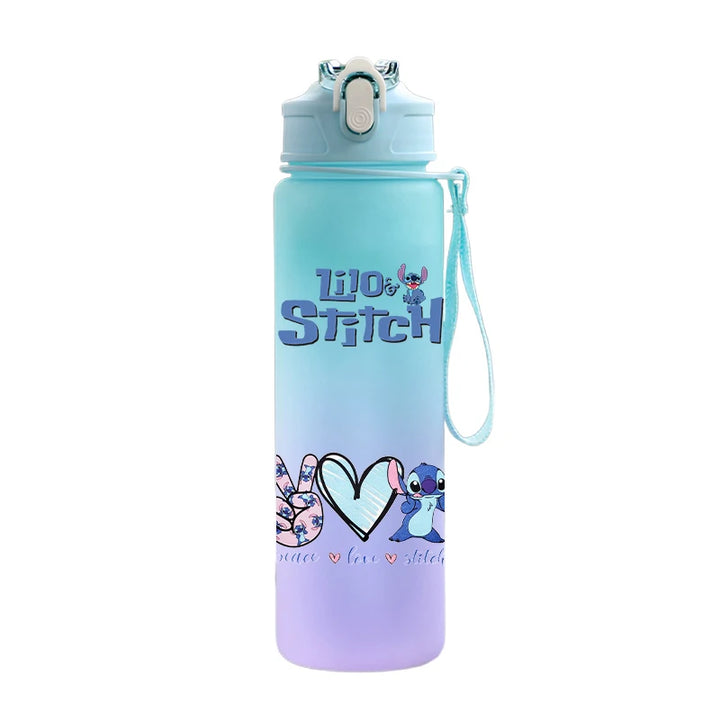 Disney Lilo Stitch Plastic Straw Water Cup Sports Water Bottle High Value Outdoor 750Ml Large Capacity Camping Drinking Tools