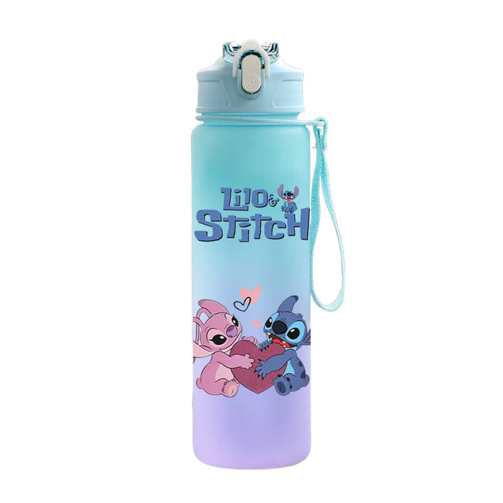 Disney Lilo Stitch Plastic Straw Water Cup Sports Water Bottle High Value Outdoor 750Ml Large Capacity Camping Drinking Tools