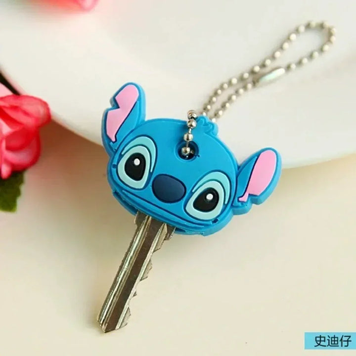 MINISO Stitch Key Protective Caps Anime Lilo & Stitch Cartoon Modeling Silicone Key Cover Portable Keychain Holder