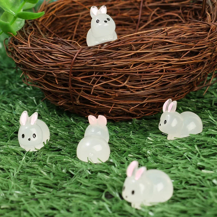 10/2Pcs Mini Glow Rabbit Ornament  Nightglow Animal Figurines Car Interior Office Living Room DIY Rabbit Decorations Accessories