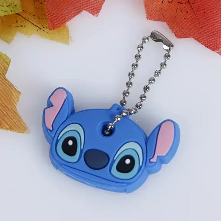 MINISO Stitch Key Protective Caps Anime Lilo & Stitch Cartoon Modeling Silicone Key Cover Portable Keychain Holder