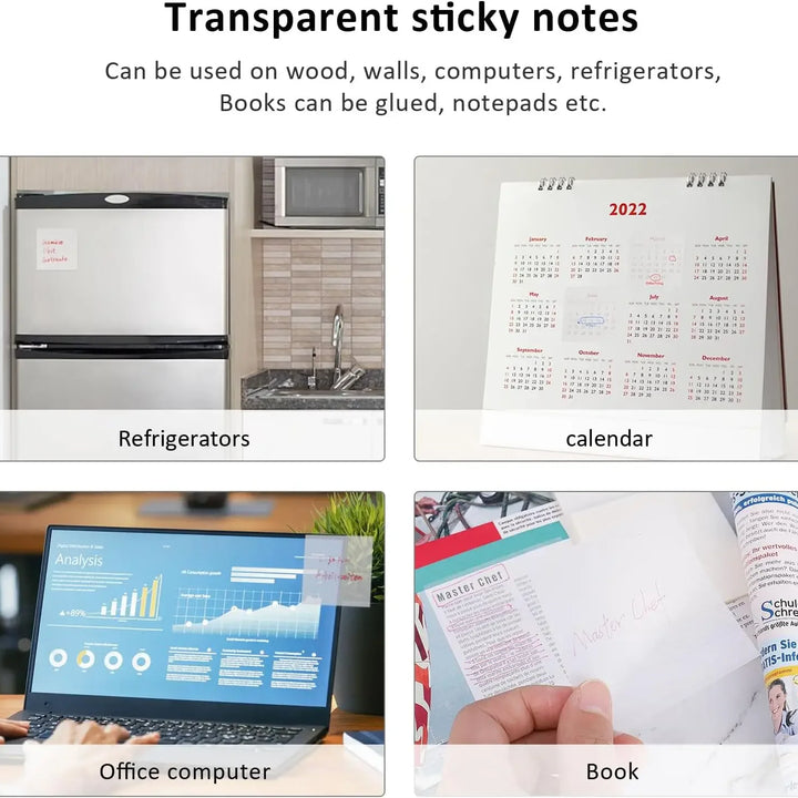 150pcs Transparent Sticky Notes Self-Stick Note Pad Clear Notes Self Adhesive Removable for Studying Writing in Text Book Office