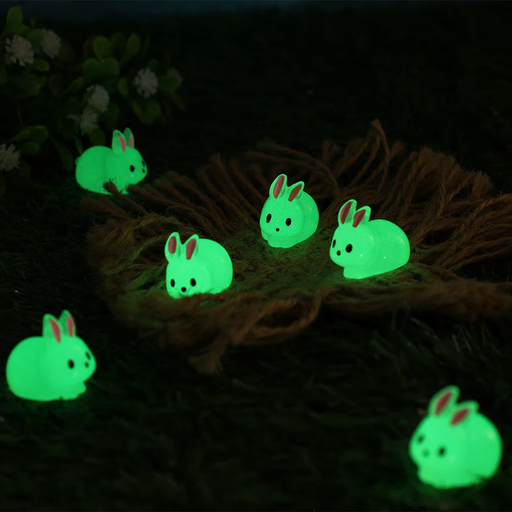 10/2Pcs Mini Glow Rabbit Ornament  Nightglow Animal Figurines Car Interior Office Living Room DIY Rabbit Decorations Accessories