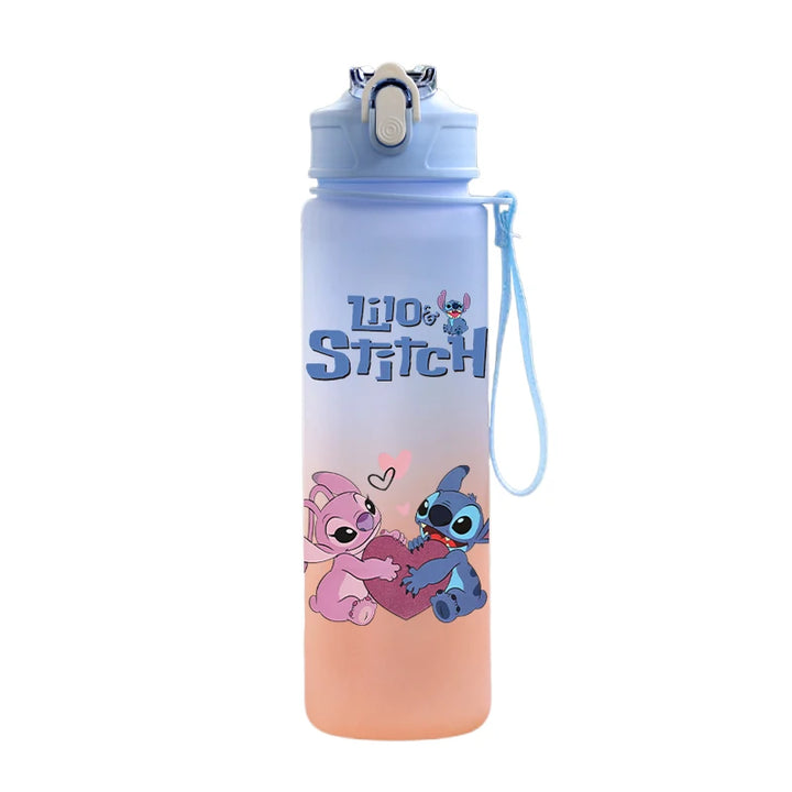 Disney Lilo Stitch Plastic Straw Water Cup Sports Water Bottle High Value Outdoor 750Ml Large Capacity Camping Drinking Tools