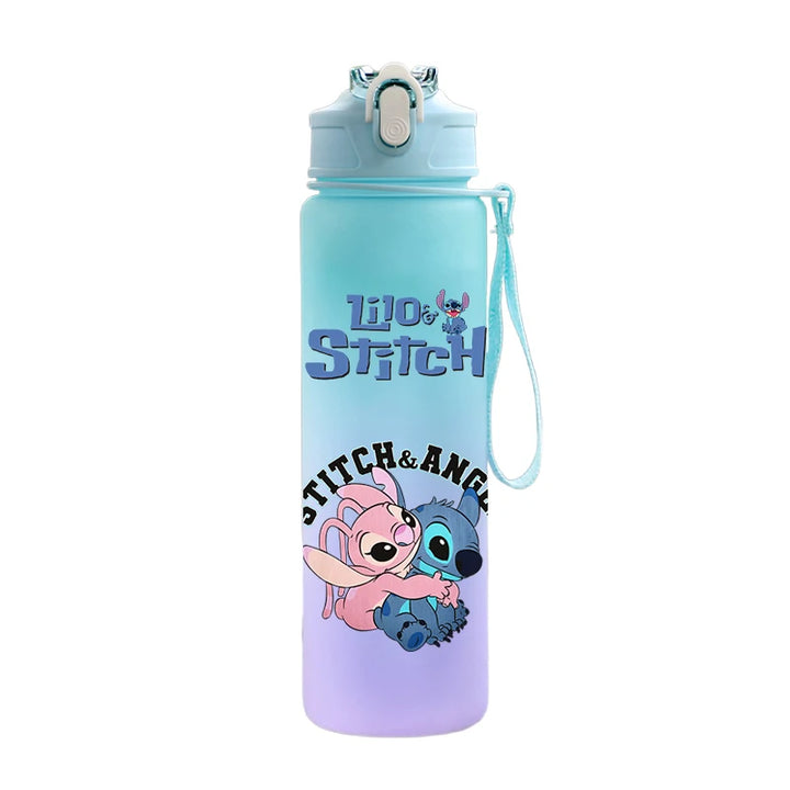 Disney Lilo Stitch Plastic Straw Water Cup Sports Water Bottle High Value Outdoor 750Ml Large Capacity Camping Drinking Tools