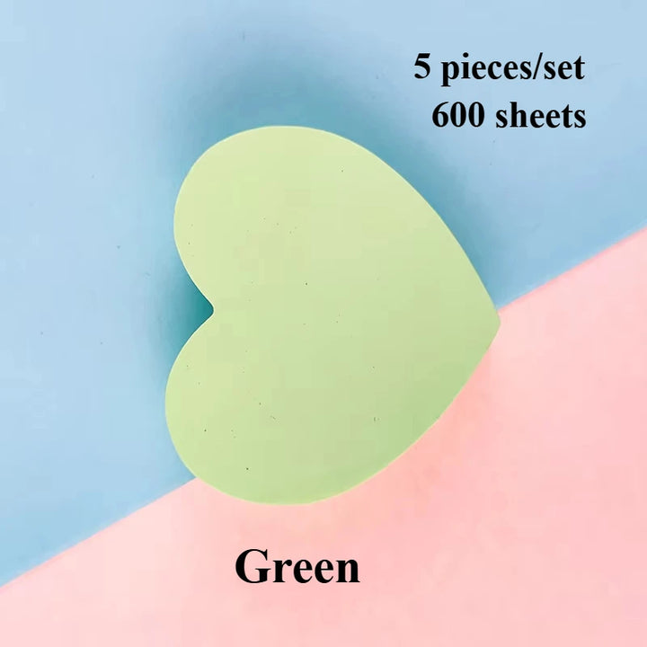 5set/600 Sheets Heart Sticky Notes Notepad Self Sticky Note Pads Notebook Planner Sticker For Home Office School Stationery